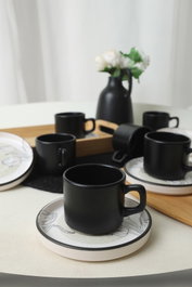 Hermia Juego de tazas de café Blanco y Negro (12 piezas)